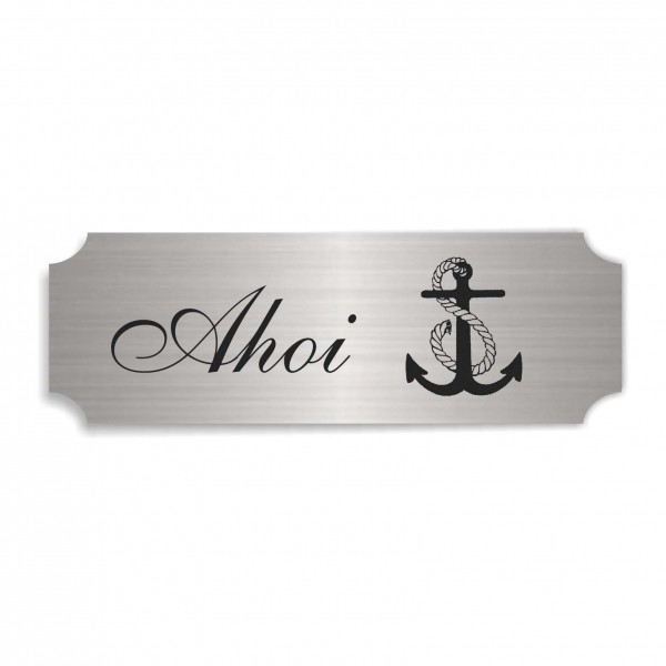 Schild « AHOI » selbstklebend - Aluminium Look - silber