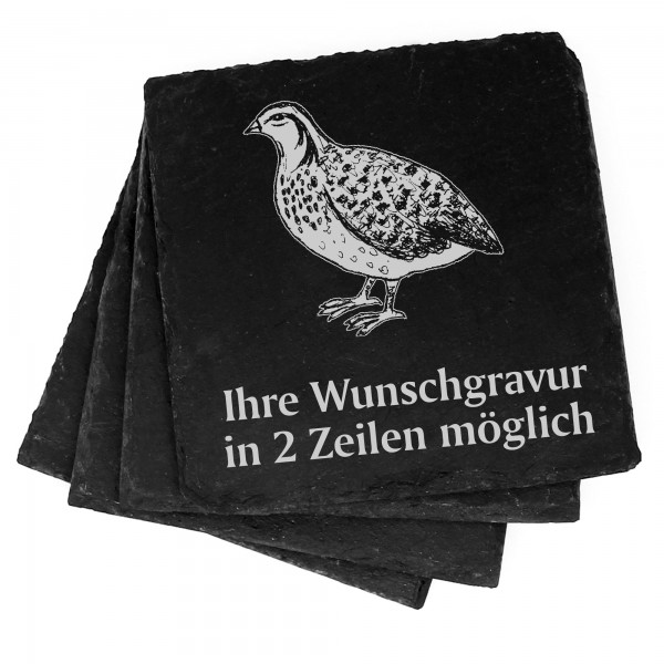 4x Wachtel Deko Schiefer Untersetzer Wunschgravur Set - 11 x 11 cm