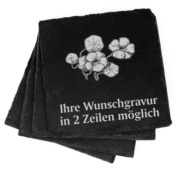 4x Kapuzinerkresse Deko Schiefer Untersetzer Wunschgravur Set - 11 x 11 cm