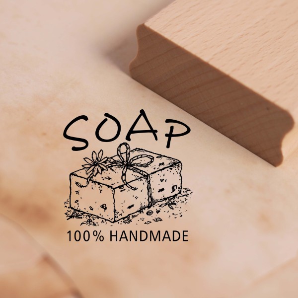 Motivstempel Soap 100% handmade - Stempel Holzstempel 38 x 38 mm