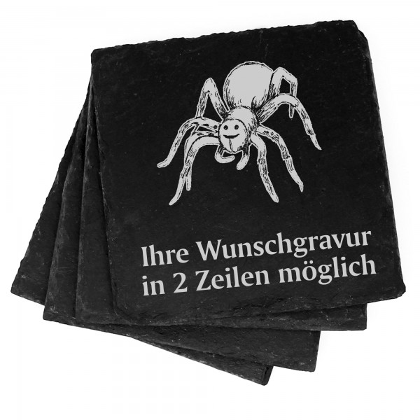 4x Spinne Hell Deko Schiefer Untersetzer Wunschgravur Set - 11 x 11 cm