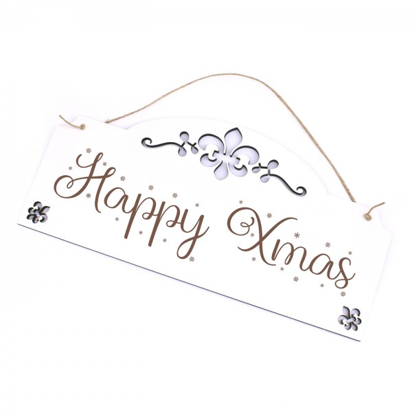Schild Happy Xmas - Schneeflocken Türschild mit Ornamenten 28x13 cm