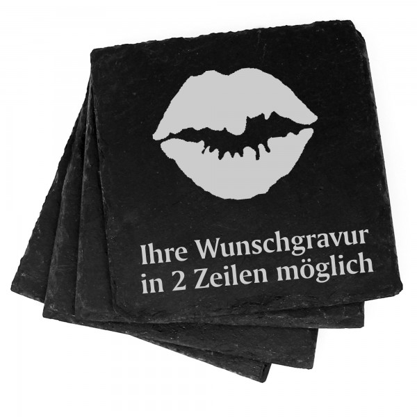 4x Kussmund Deko Schiefer Untersetzer Wunschgravur Set - 11 x 11 cm