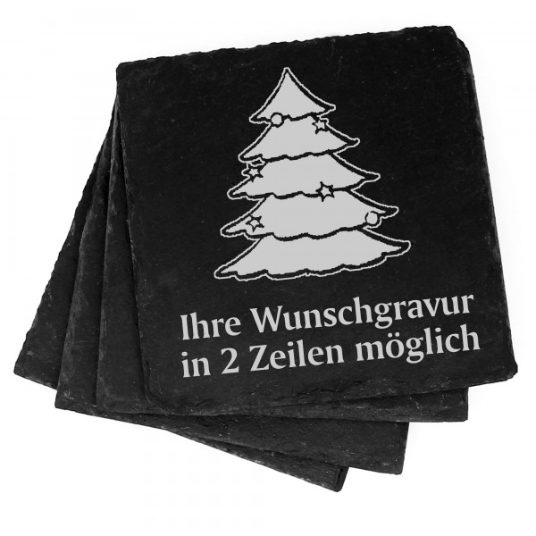 4x Tannenbaum Deko Schiefer Untersetzer Wunschgravur Set - 11 x 11 cm
