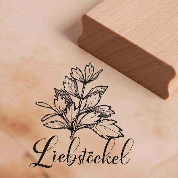 Motivstempel Liebstöckel - Kräuter Küchenkräuter Stempel Holzstempel 48 x 47 mm