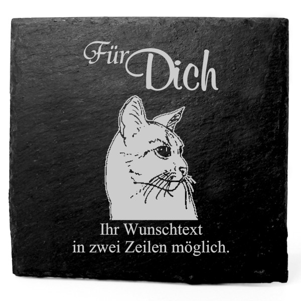 Deko Schiefer Untersetzer personalisiert Abessinierkatze - Für Dich - 11x11cm