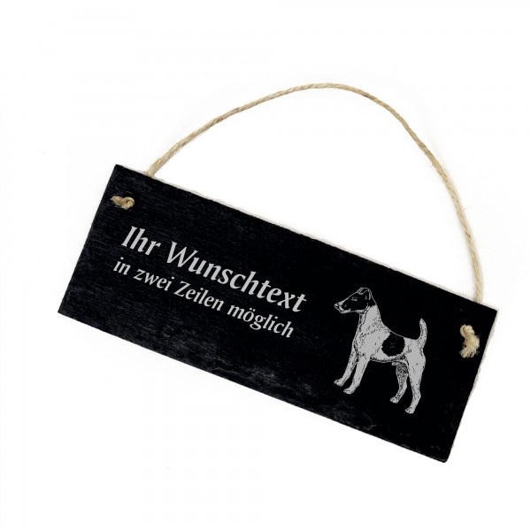Hundeschild Glatthaar Foxterrier Türschild Schiefer - personalisiert - 22cm x 8cm