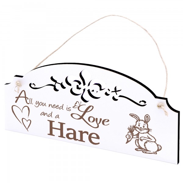 Schild Hase mit Möhre Deko 20x10cm - All you need is Love and a Hare - Holz