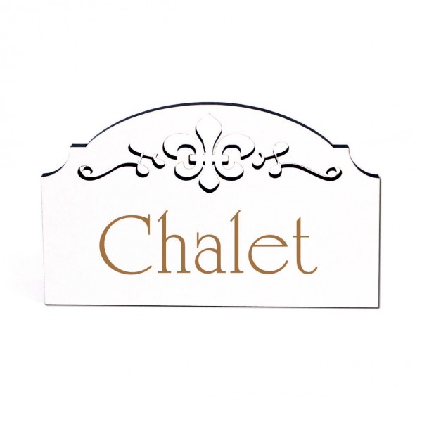 Chalet Türschild Schild Holz graviert Ornamente selbstklebend Vintage Türdeko 15,5 x 9,5 cm