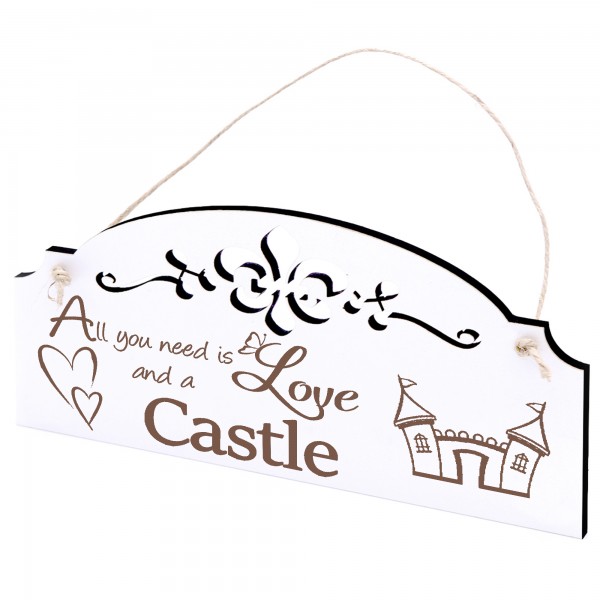 Schild Comic Schloss Deko 20x10cm - All you need is Love and a Castle - Holz