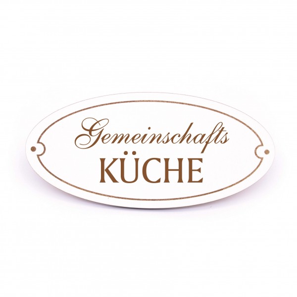 Türschild Gemeinschaftsküche - Schild oval Küche Küchendeko Holzschild Gravur selbstklebend 15 x 7