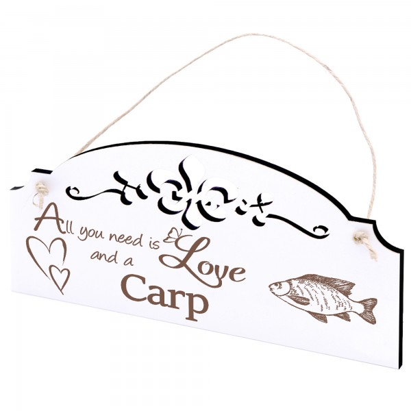 Schild Karpfen Deko 20x10cm - All you need is Love and a Carp - Holz