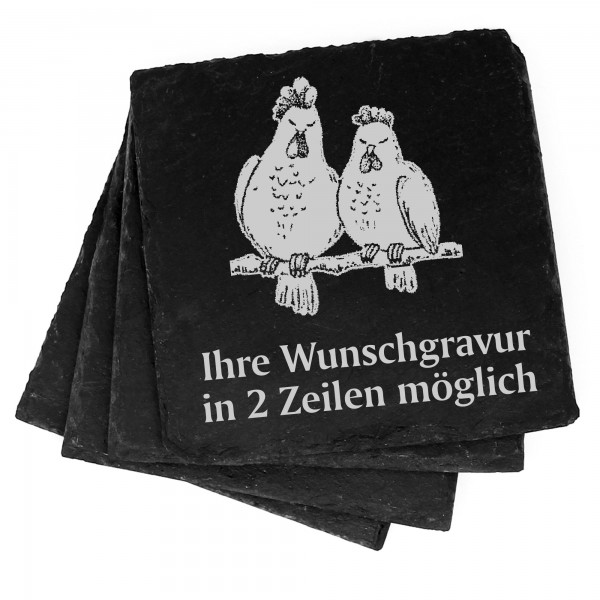 4x Hühner Deko Schiefer Untersetzer Wunschgravur Set - 11 x 11 cm