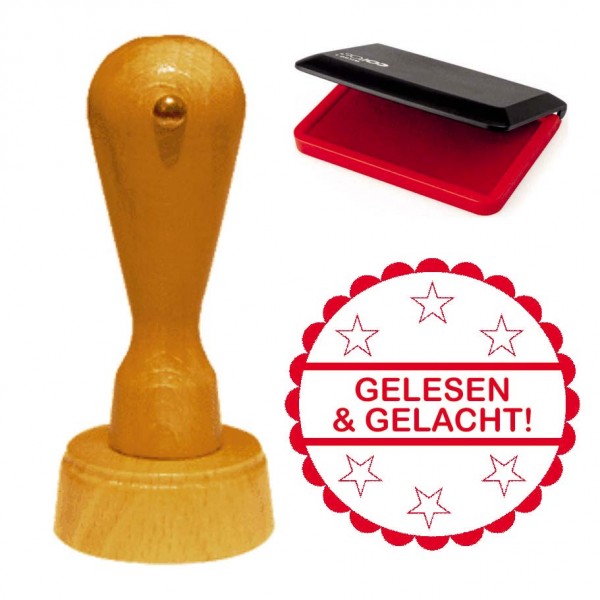 Cooler Stempel « GELESEN & GELACHT! » inkl. Stempelkissen