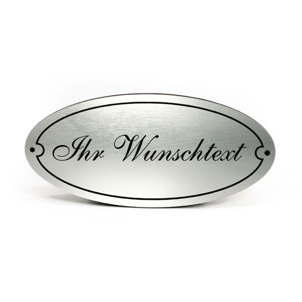 Wunschtext Beschriftung personalisiert Schild oval Türschild Kunststoff Silber selbstklebend 15x7cm
