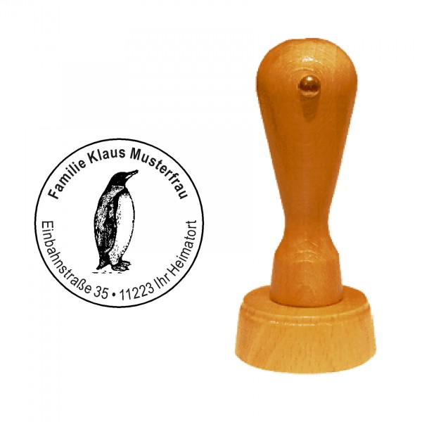 « Pinguin 1 » Holzstempel mit persönlichem Wunschtext