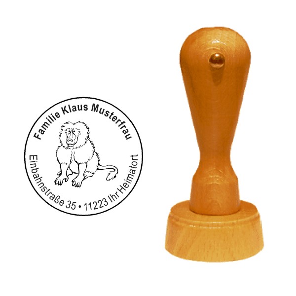 « Pavian Affe » Holzstempel mit persönlichem Wunschtext