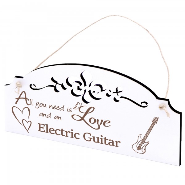 Schild E-Gitarre Deko 20x10cm - All you need is Love and an Electric Guitar - Holz