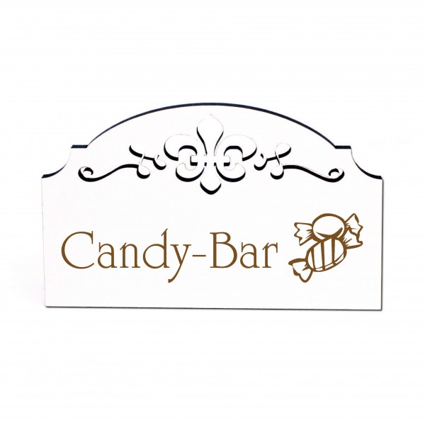 Candy-Bar Türschild Schild Holz graviert Ornamente selbstklebend Vintage Türdeko 15,5 x 9,5 cm