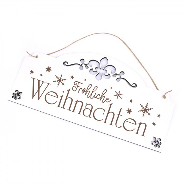Schild Fröhliche Weihnachten - Schneeflocken Türschild mit Ornamenten 28x13 cm