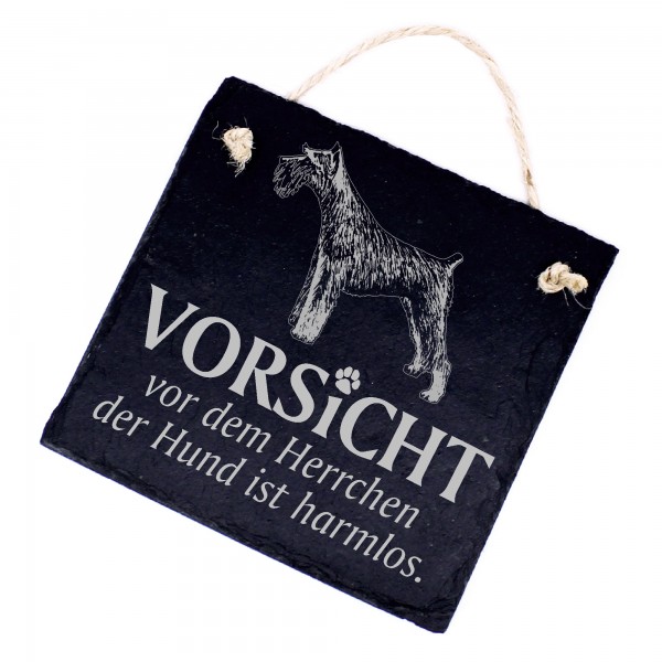 Hundeschild Schnauzer Schild aus Schiefer - Vorsicht vor dem Herrchen - 11cm x 11cm