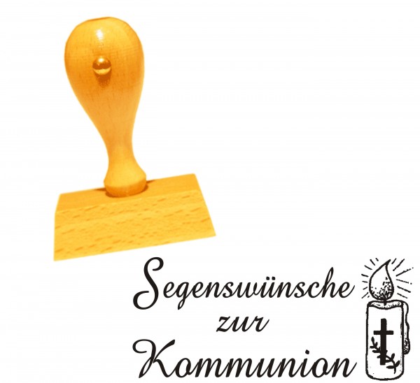 Stempel « Segenswünsche zur Kommunion » Motiv Kerze Kreuz - 50 x 25 mm