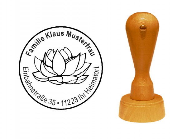 « Lotus » Holzstempel mit persönlichem Wunschtext