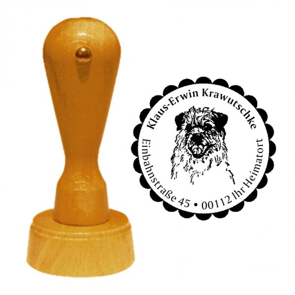 Adressstempel Border Terrier - Holzstempel personalisiert mit Adresse - Ø 40 mm