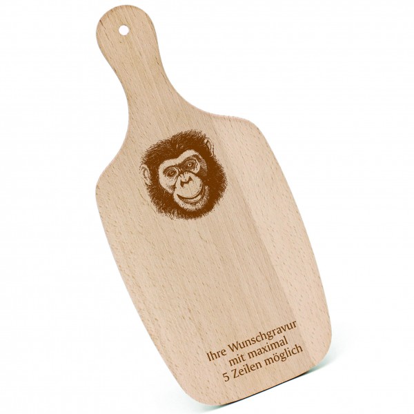 Schneidebrett Frühstücksbrettchen - Affe Schimpanse Kopf - mit Griff 330x150mm