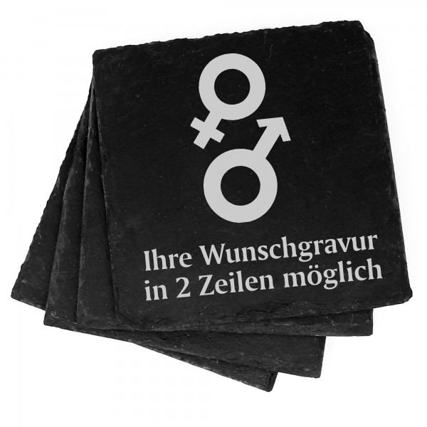 4x Mann und Frau Symbol Deko Schiefer Untersetzer Wunschgravur Set - 11 x 11 cm