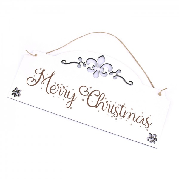 Schild Merry Christmas - Schneeflocken Türschild mit Ornamenten 28x13 cm
