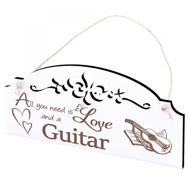 Schild Gitarre mit Notenbuch Deko 20x10cm - All you need is Love and a Guitar - Holz