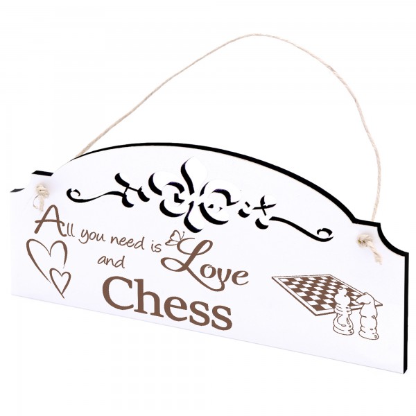 Schild Schach Deko 20x10cm - All you need is Love and Chess - Holz