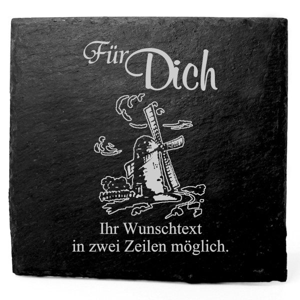 Deko Schiefer Untersetzer personalisiert Windmühle - Für Dich - 11x11cm