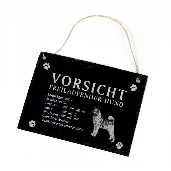 Vorsicht freilaufender Hund Norwegischer Elchhund Hundeschild Schild aus Schiefer  22cm x 16cm
