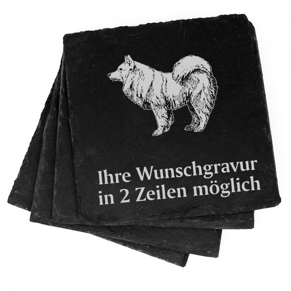 4x deutscher Spitz Deko Schiefer Untersetzer Wunschgravur Set - 11 x 11 cm