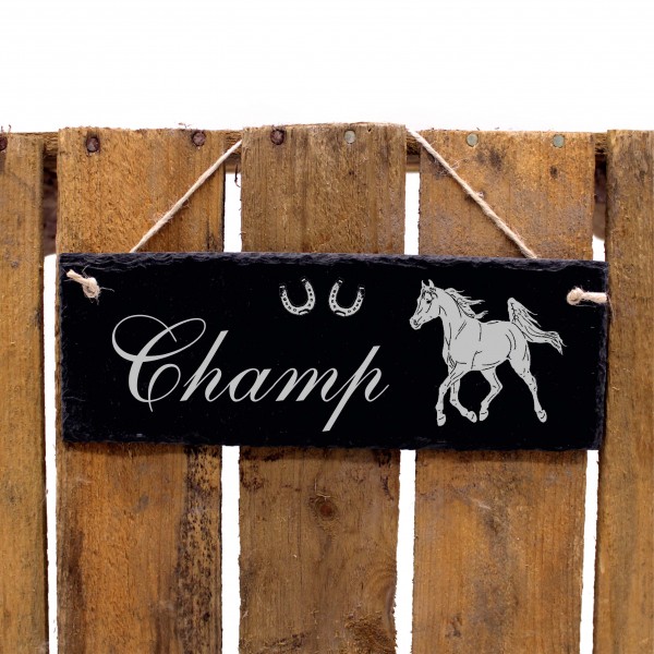 Schiefertafel Pferd Araber - Türschild mit Namen - zum Anhängen 22 x 8 cm