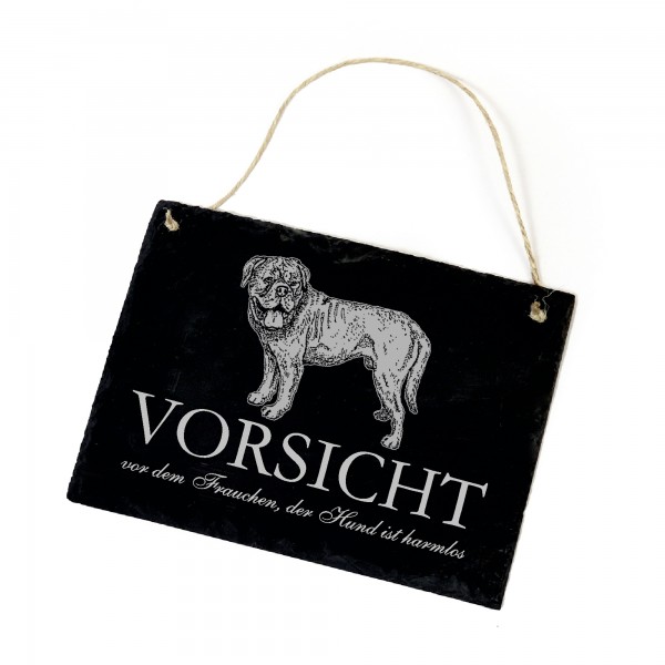 Hundeschild Bordeauxdogge Schild aus Schiefer - Vorsicht vor dem Frauchen - 22cm x 16cm