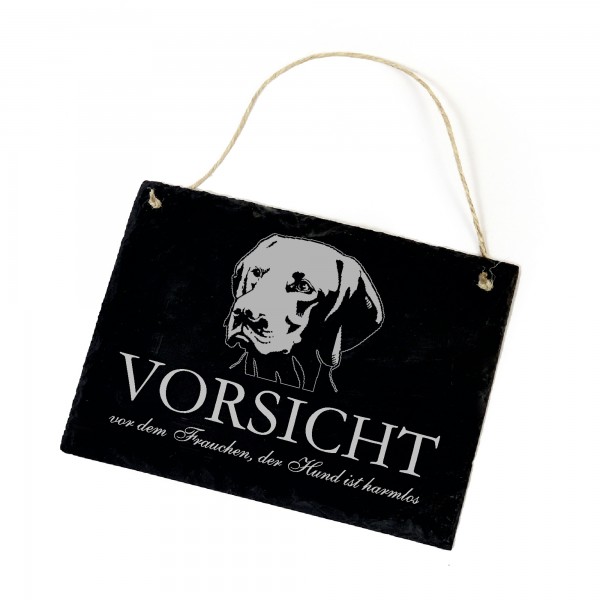 Hundeschild Vizsla Schild aus Schiefer - Vorsicht vor dem Frauchen - 22cm x 16cm