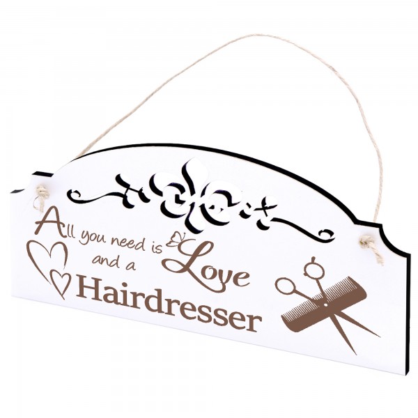 Schild Friseur Schere und Kamm Deko 20x10cm - All you need is Love and a Hairdresser - Holz