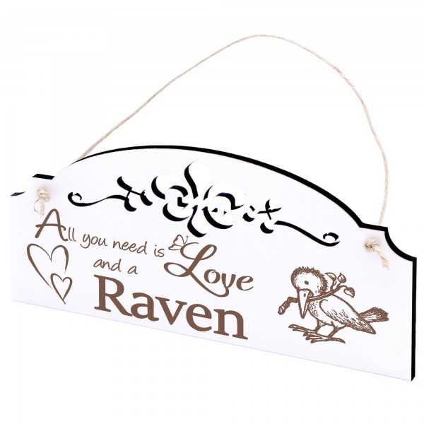 Schild Rabe mit Stock Deko 20x10cm - All you need is Love and a Raven - Holz