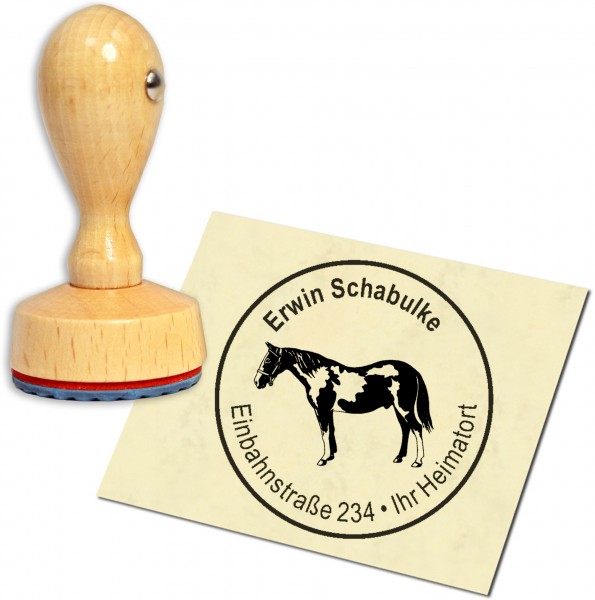 Stempel Adressstempel Holzstempel - Schecke Pinto Pferd - rund 40mm