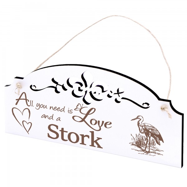Schild Storch Deko 20x10cm - All you need is Love and a Stork - Holz