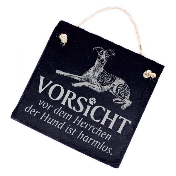 Hundeschild Whippet Schild aus Schiefer - Vorsicht vor dem Herrchen - 11cm x 11cm