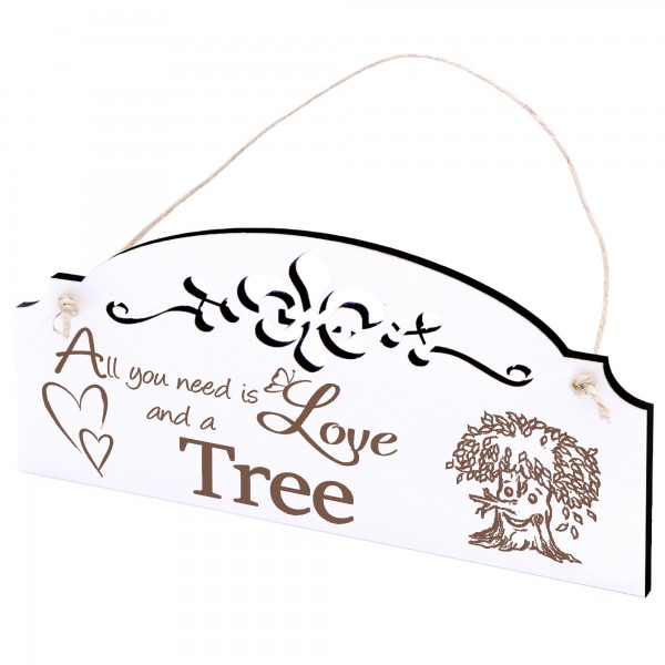 Schild lustiger Baum mit Gesicht Deko 20x10cm - All you need is Love and a Tree - Holz