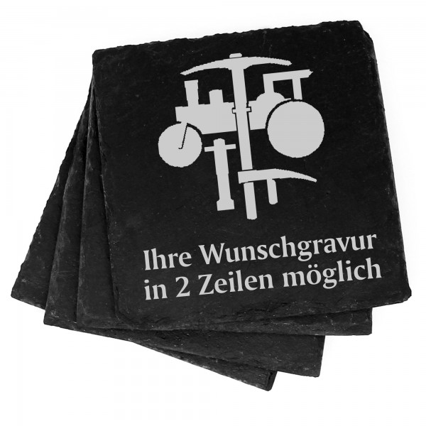 4x Straßenbau Deko Schiefer Untersetzer Wunschgravur Set - 11 x 11 cm