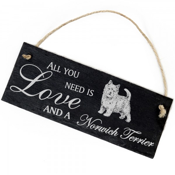 Schiefertafel Deko Norwich Terrier Schild 22 x 8 cm - All you need is Love and a Norwich Terrier