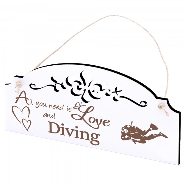 Schild dunkler Taucher Deko 20x10cm - All you need is Love and Diving - Holz