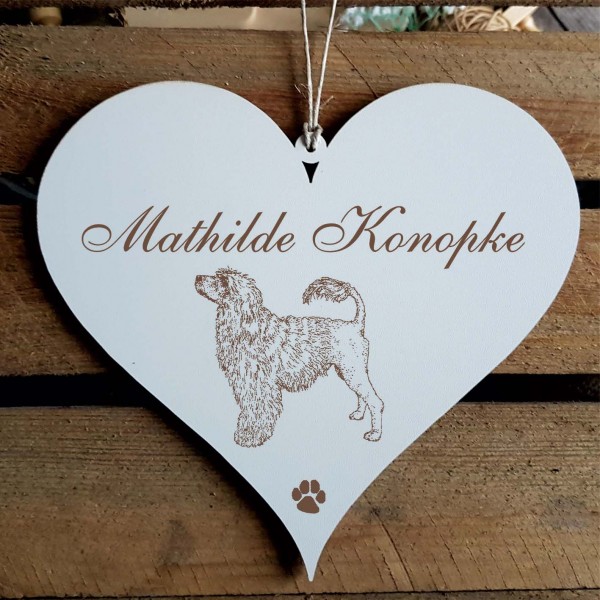 Herz Schild « Portugiesischer Wasserhund » mit Namen - Türschild zum Anhängen