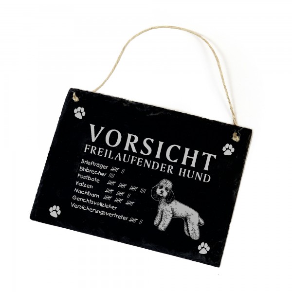 Vorsicht freilaufender Hund Pudel Hundeschild Schild aus Schiefer  22cm x 16cm